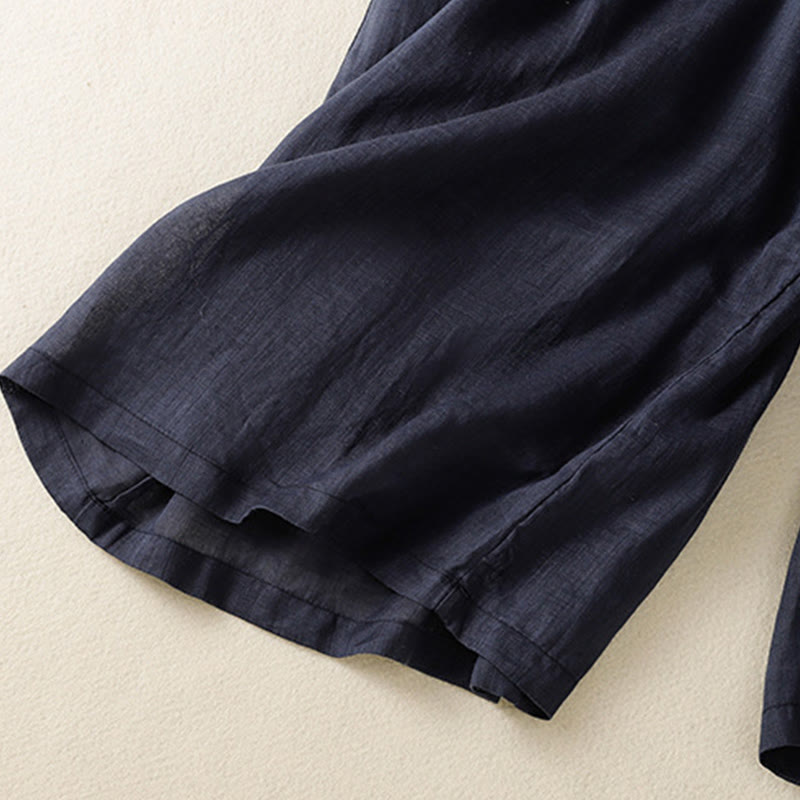 Pantaloni da donna in cotone a gamba larga con coulisse e ricamo Buddha Stones Commute, con tasche