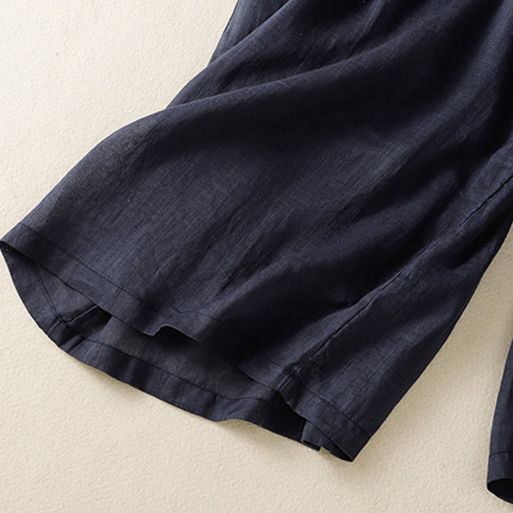 Pantaloni da donna in cotone a gamba larga con coulisse e ricamo Buddha Stones Commute, con tasche