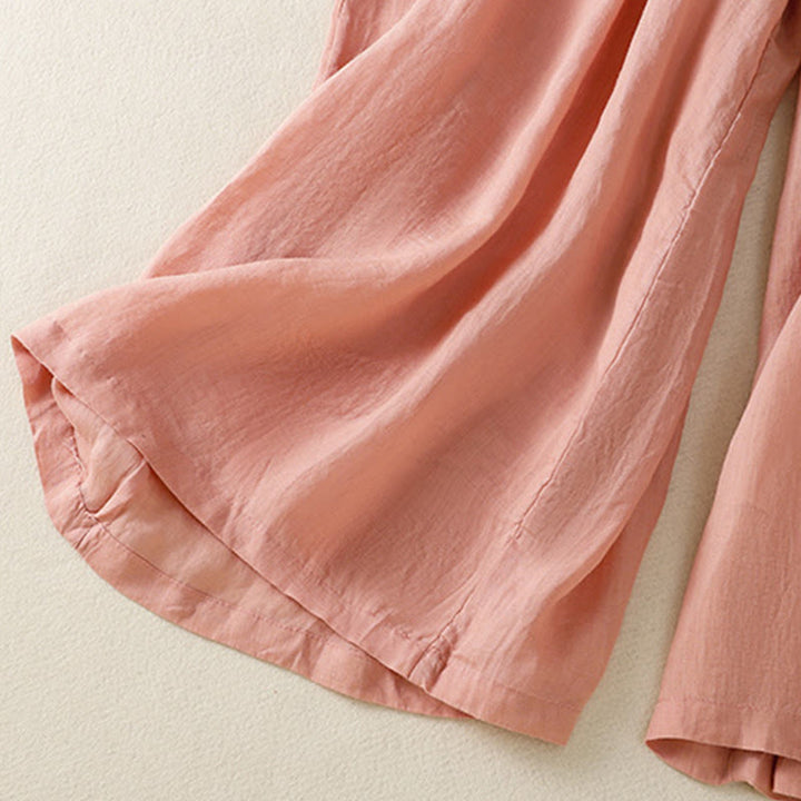 Pantaloni da donna in cotone a gamba larga con coulisse e ricamo Buddha Stones Commute, con tasche - image 24