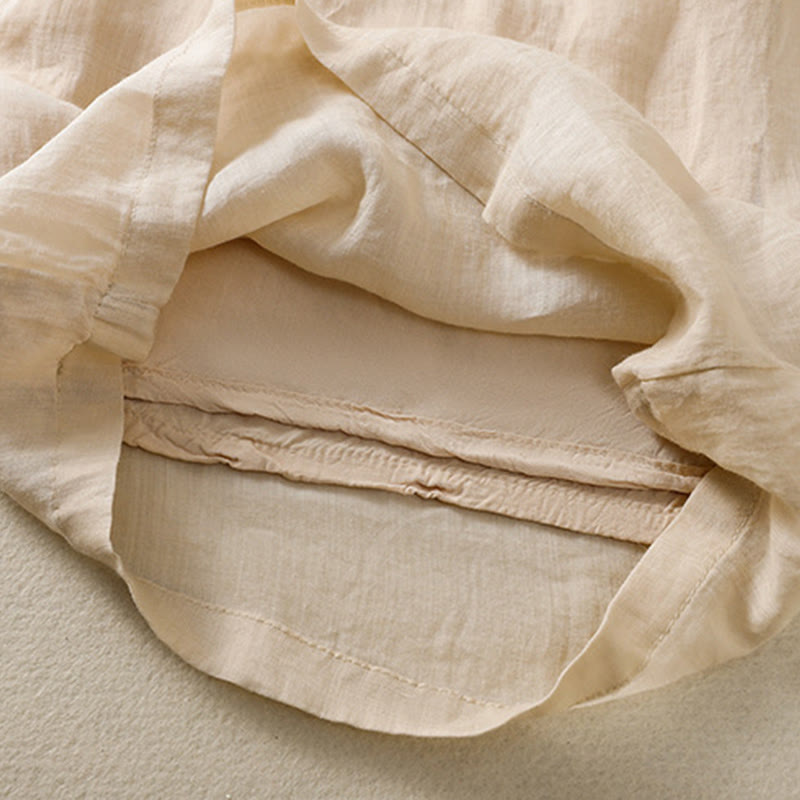 Pantaloni da donna in cotone a gamba larga con coulisse e ricamo Buddha Stones Commute, con tasche