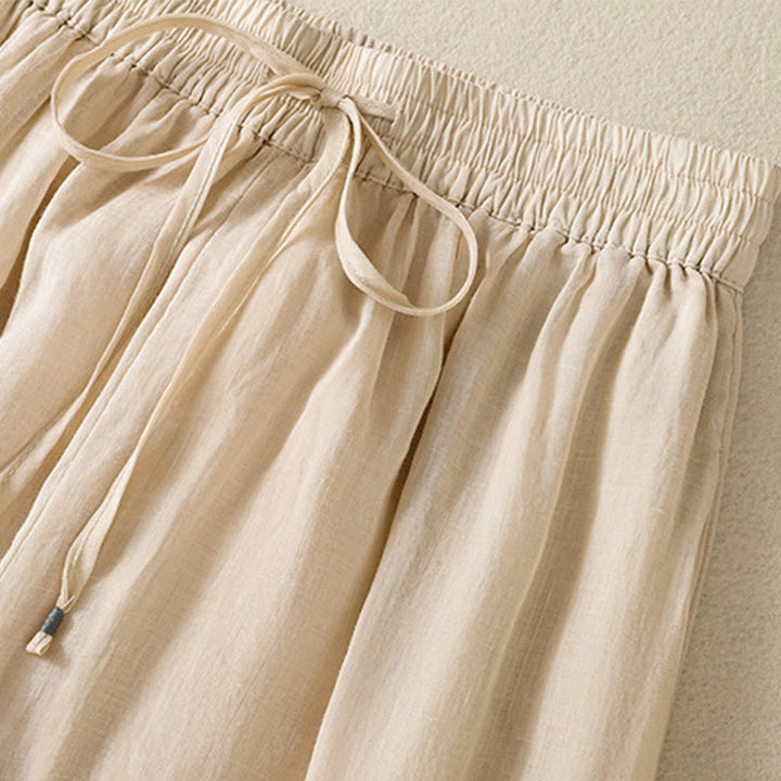 Pantaloni da donna in cotone a gamba larga con coulisse e ricamo Buddha Stones Commute, con tasche