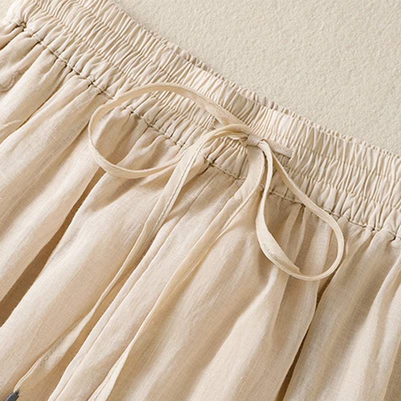 Pantaloni da donna in cotone a gamba larga con coulisse e ricamo Buddha Stones Commute, con tasche - image 10