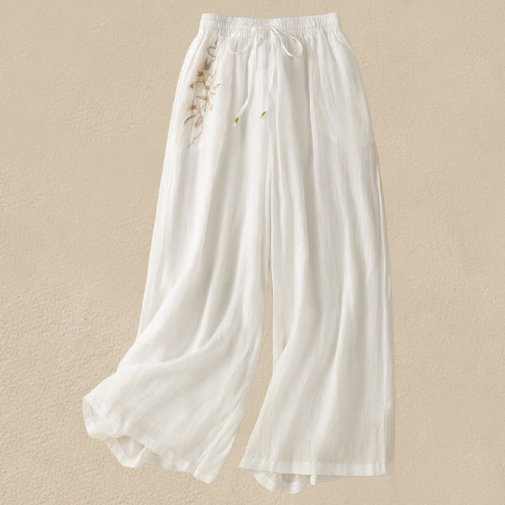 Pantaloni da donna in cotone a gamba larga con coulisse e ricamo Buddha Stones Commute, con tasche - Bianco - US8-10, UK/AU12-14, EU40-42 (2XL) - image 25