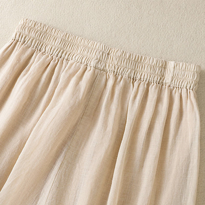 Pantaloni da donna in cotone a gamba larga con coulisse e ricamo Buddha Stones Commute, con tasche