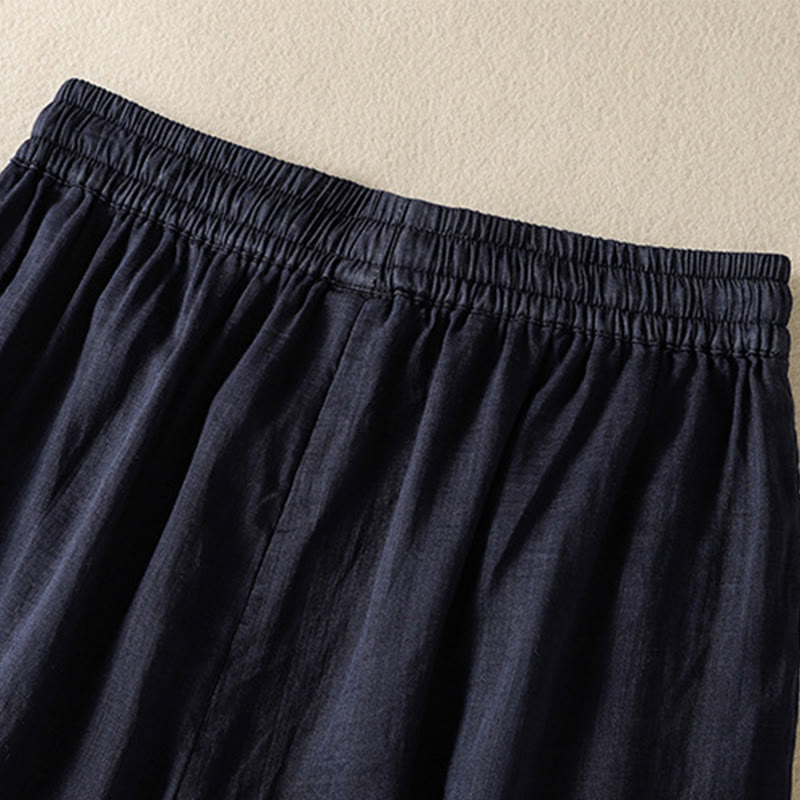 Pantaloni da donna in cotone a gamba larga con coulisse e ricamo Buddha Stones Commute, con tasche