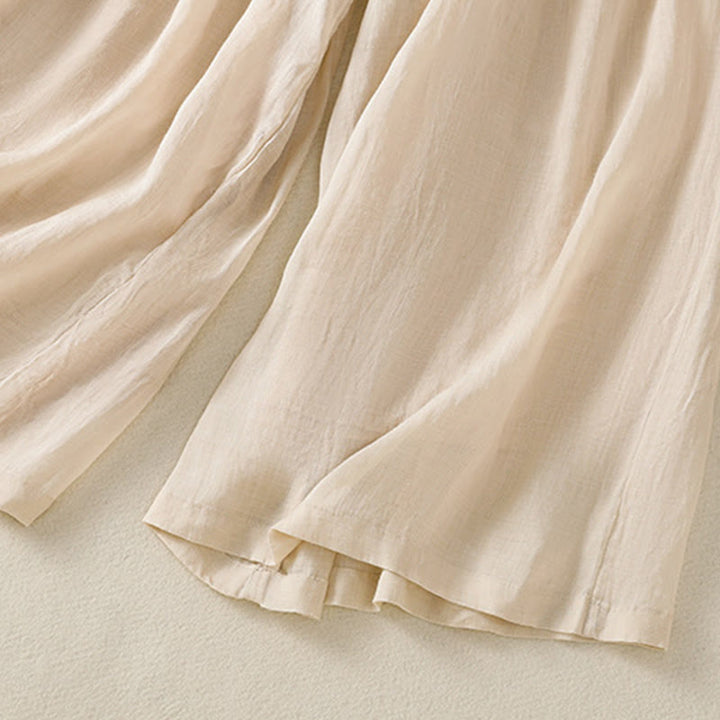 Pantaloni da donna in cotone a gamba larga con coulisse e ricamo Buddha Stones Commute, con tasche - image 16