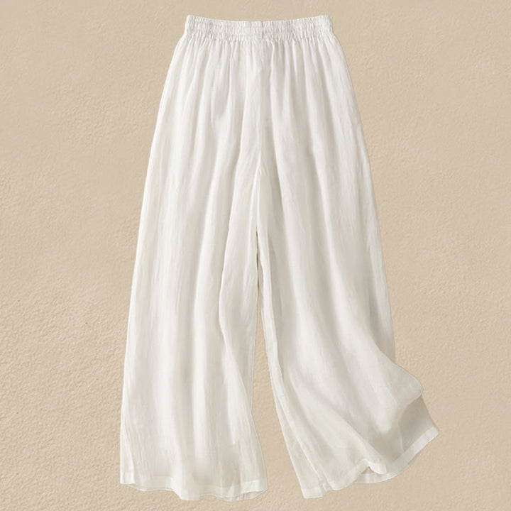 Pantaloni da donna in cotone a gamba larga con coulisse e ricamo Buddha Stones Commute, con tasche