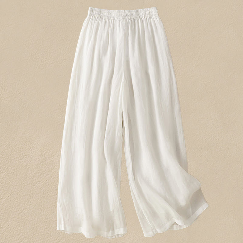 Pantaloni da donna in cotone a gamba larga con coulisse e ricamo Buddha Stones Commute, con tasche - image 26