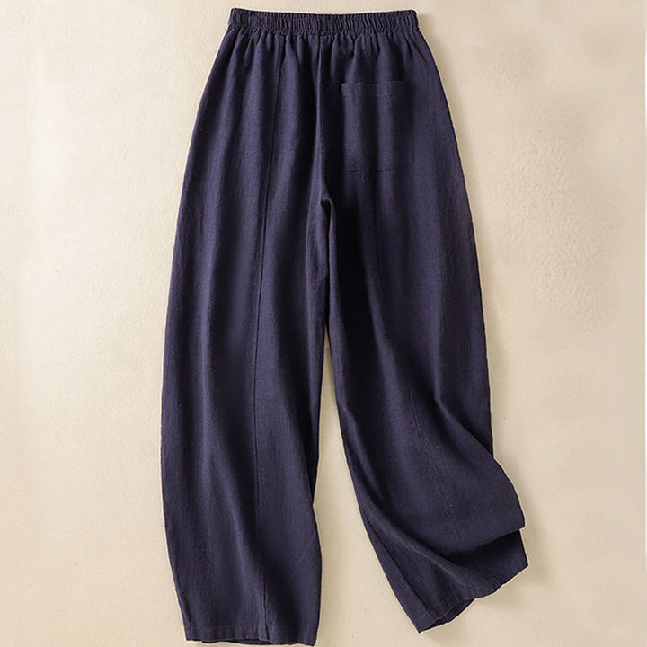 Pantaloni harem da donna in lino e cotone con tasche, a vita alta, con design semplice e semplice, motivo Buddha Stones - image 18