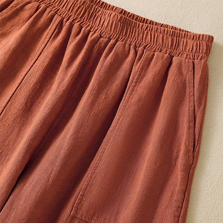 Pantaloni harem da donna in lino e cotone con tasche, a vita alta, con design semplice e semplice, motivo Buddha Stones