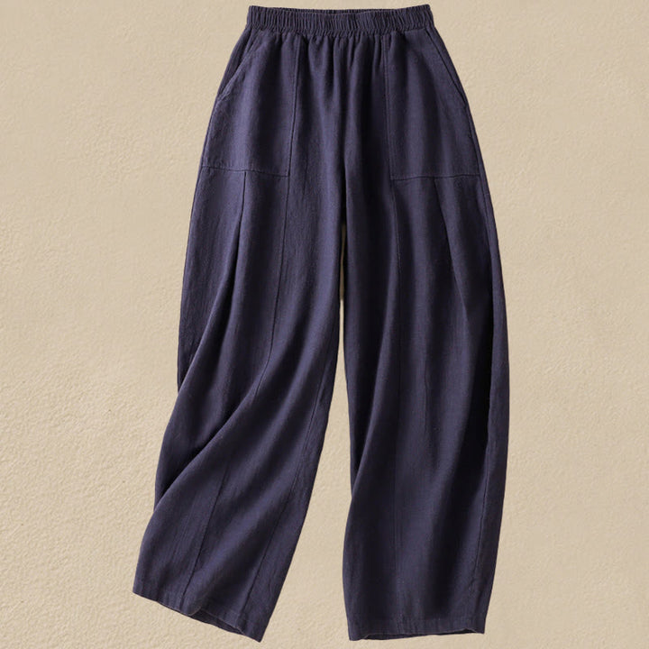 Pantaloni harem da donna in lino e cotone con tasche, a vita alta, con design semplice e semplice, motivo Buddha Stones