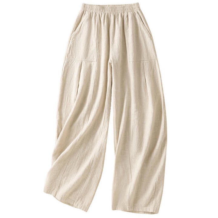 Pantaloni harem da donna in lino e cotone con tasche, a vita alta, con design semplice e semplice, motivo Buddha Stones - image 10