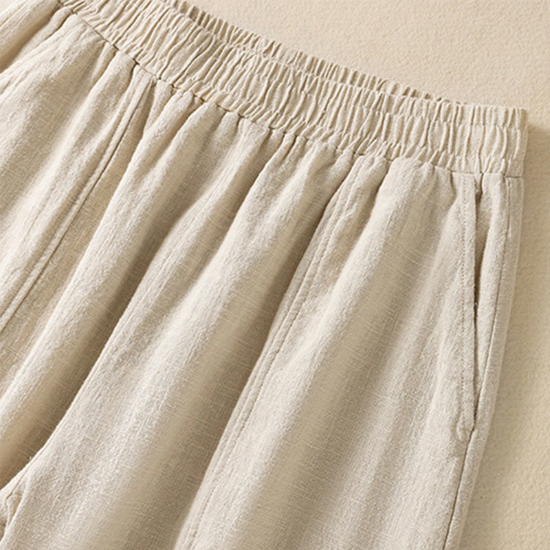 Pantaloni harem da donna in lino e cotone con tasche, a vita alta, con design semplice e semplice, motivo Buddha Stones - image 3