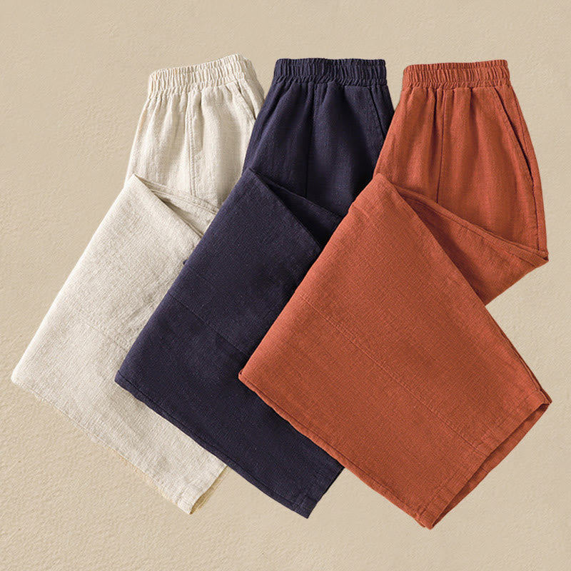 Pantaloni harem da donna in lino e cotone con tasche, a vita alta, con design semplice e semplice, motivo Buddha Stones