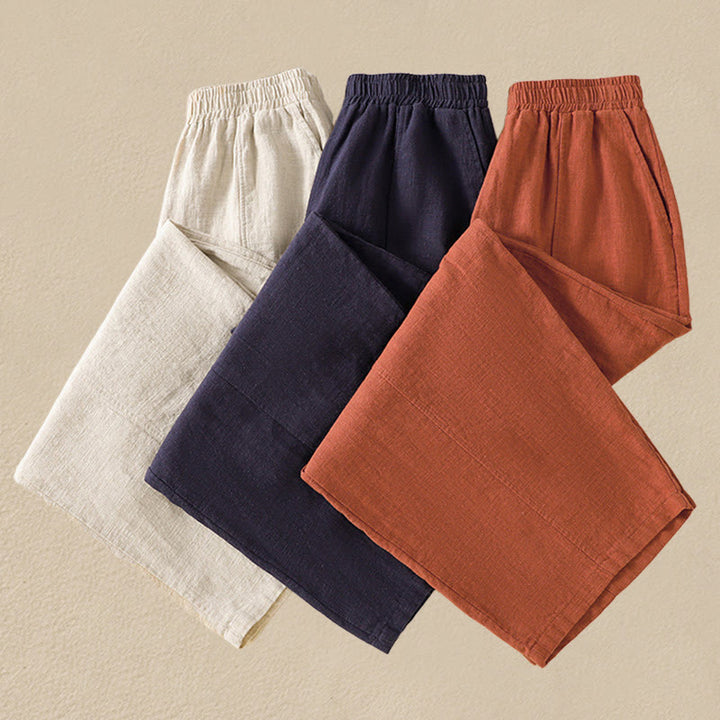 Pantaloni harem da donna in lino e cotone con tasche, a vita alta, con design semplice e semplice, motivo Buddha Stones
