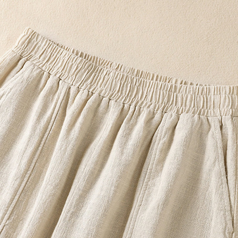 Pantaloni harem da donna in lino e cotone con tasche, a vita alta, con design semplice e semplice, motivo Buddha Stones