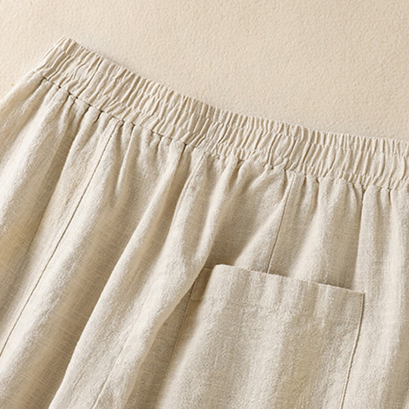 Pantaloni harem da donna in lino e cotone con tasche, a vita alta, con design semplice e semplice, motivo Buddha Stones