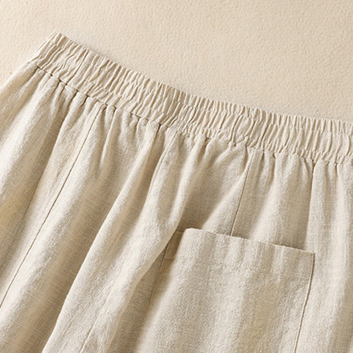 Pantaloni harem da donna in lino e cotone con tasche, a vita alta, con design semplice e semplice, motivo Buddha Stones