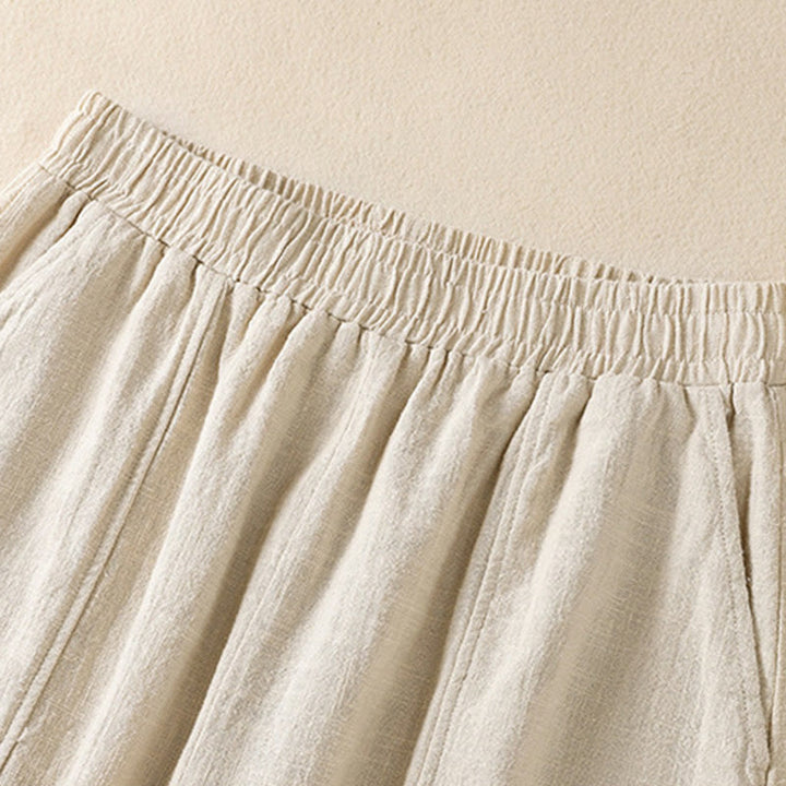 Pantaloni harem da donna in lino e cotone con tasche, a vita alta, con design semplice e semplice, motivo Buddha Stones - image 2