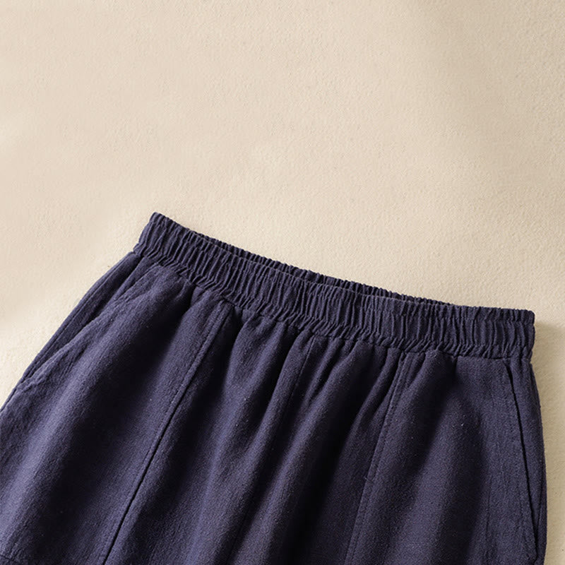 Pantaloni harem da donna in lino e cotone con tasche, a vita alta, con design semplice e semplice, motivo Buddha Stones