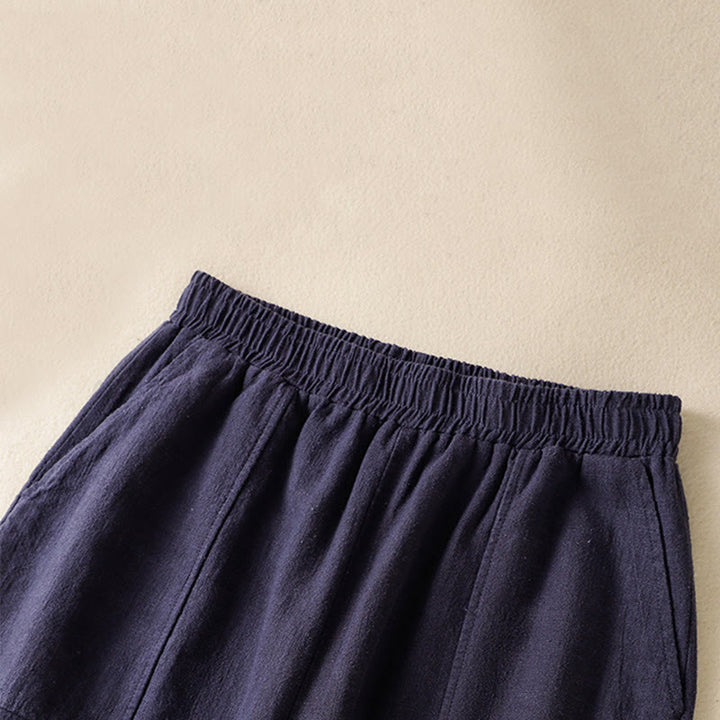Pantaloni harem da donna in lino e cotone con tasche, a vita alta, con design semplice e semplice, motivo Buddha Stones