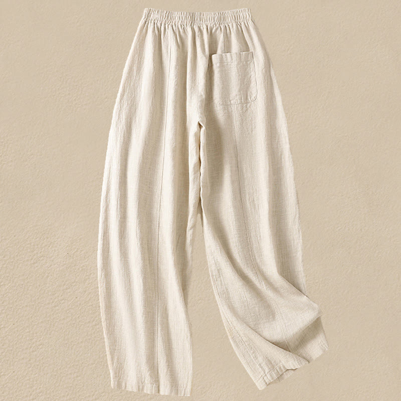 Pantaloni harem da donna in lino e cotone con tasche, a vita alta, con design semplice e semplice, motivo Buddha Stones - image 1