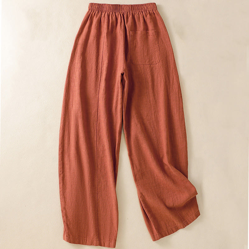 Pantaloni harem da donna in lino e cotone con tasche, a vita alta, con design semplice e semplice, motivo Buddha Stones