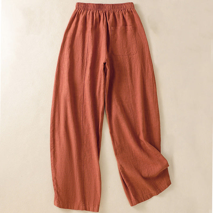 Pantaloni harem da donna in lino e cotone con tasche, a vita alta, con design semplice e semplice, motivo Buddha Stones