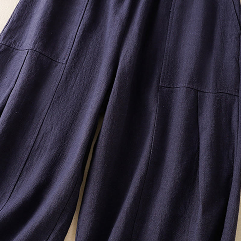 Pantaloni harem da donna in lino e cotone con tasche, a vita alta, con design semplice e semplice, motivo Buddha Stones