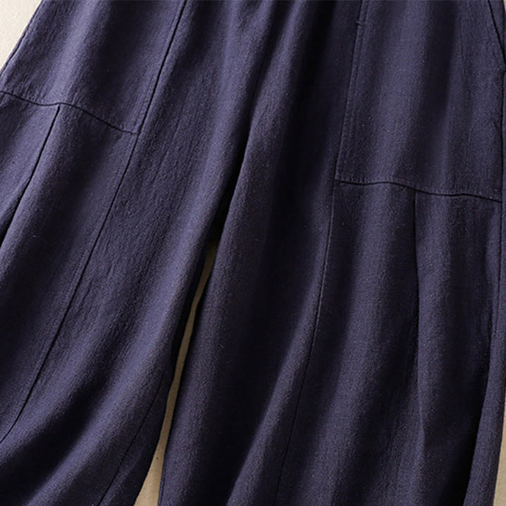 Pantaloni harem da donna in lino e cotone con tasche, a vita alta, con design semplice e semplice, motivo Buddha Stones