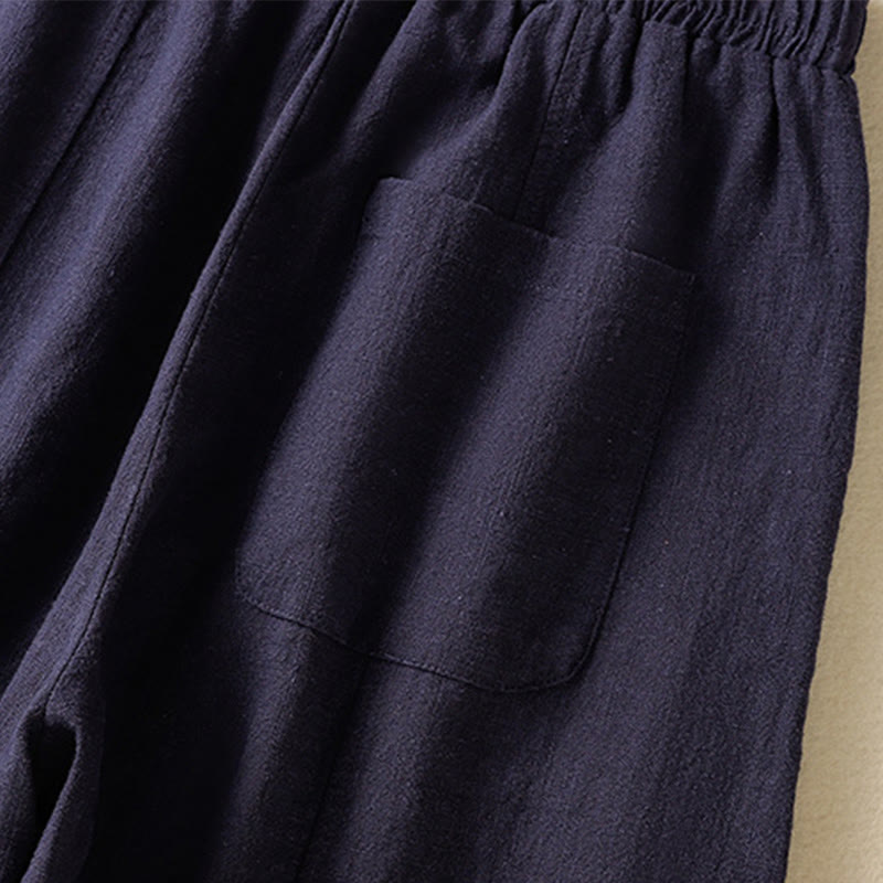 Pantaloni harem da donna in lino e cotone con tasche, a vita alta, con design semplice e semplice, motivo Buddha Stones