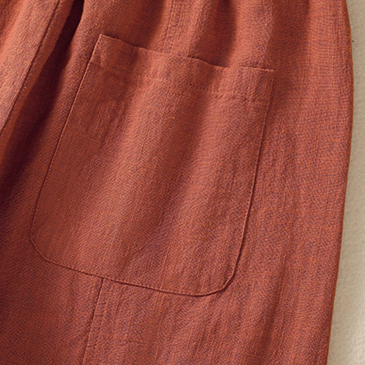 Pantaloni harem da donna in lino e cotone con tasche, a vita alta, con design semplice e semplice, motivo Buddha Stones - image 16