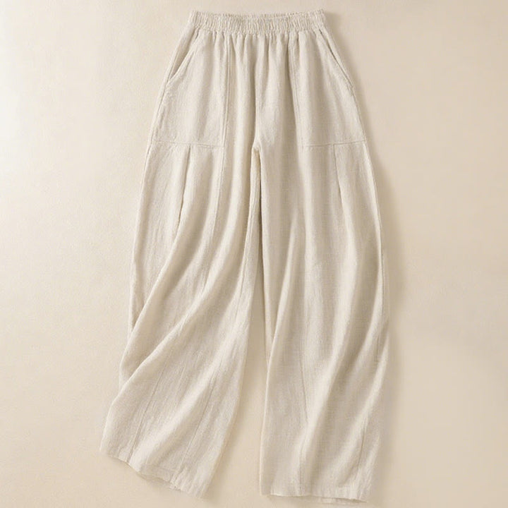 Pantaloni harem da donna in lino e cotone con tasche, a vita alta, con design semplice e semplice, motivo Buddha Stones