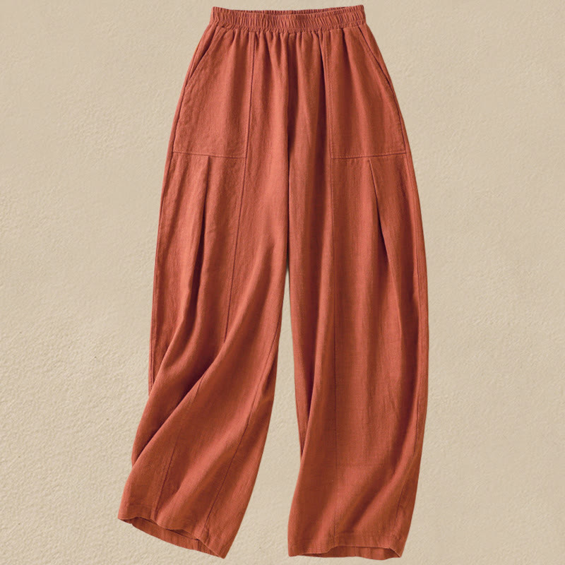 Pantaloni harem da donna in lino e cotone con tasche, a vita alta, con design semplice e semplice, motivo Buddha Stones