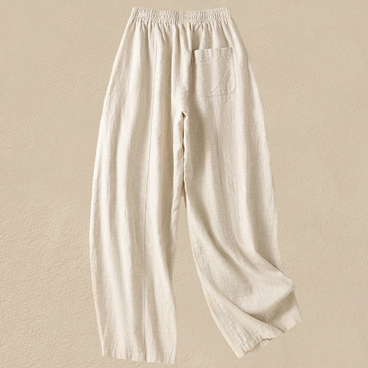 Pantaloni harem da donna in lino e cotone con tasche, a vita alta, con design semplice e semplice, motivo Buddha Stones - image 1