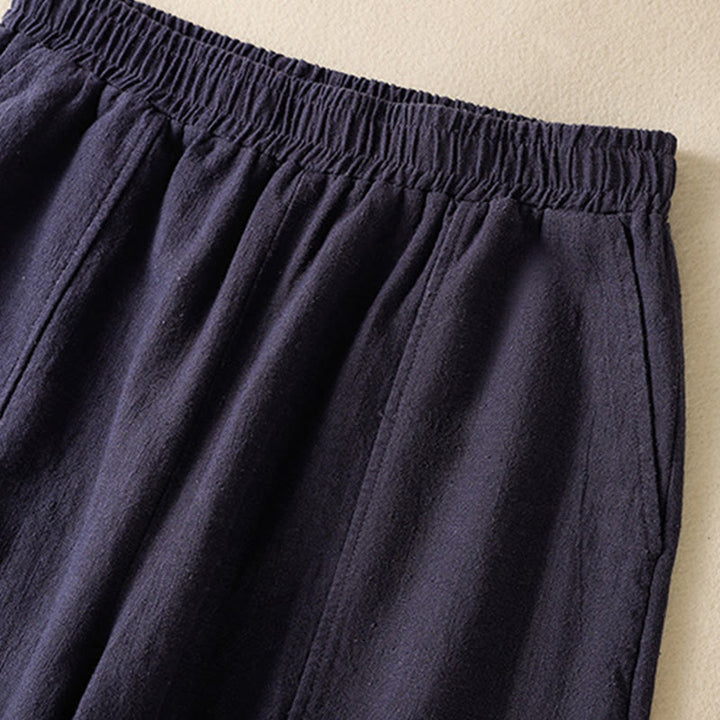 Pantaloni harem da donna in lino e cotone con tasche, a vita alta, con design semplice e semplice, motivo Buddha Stones
