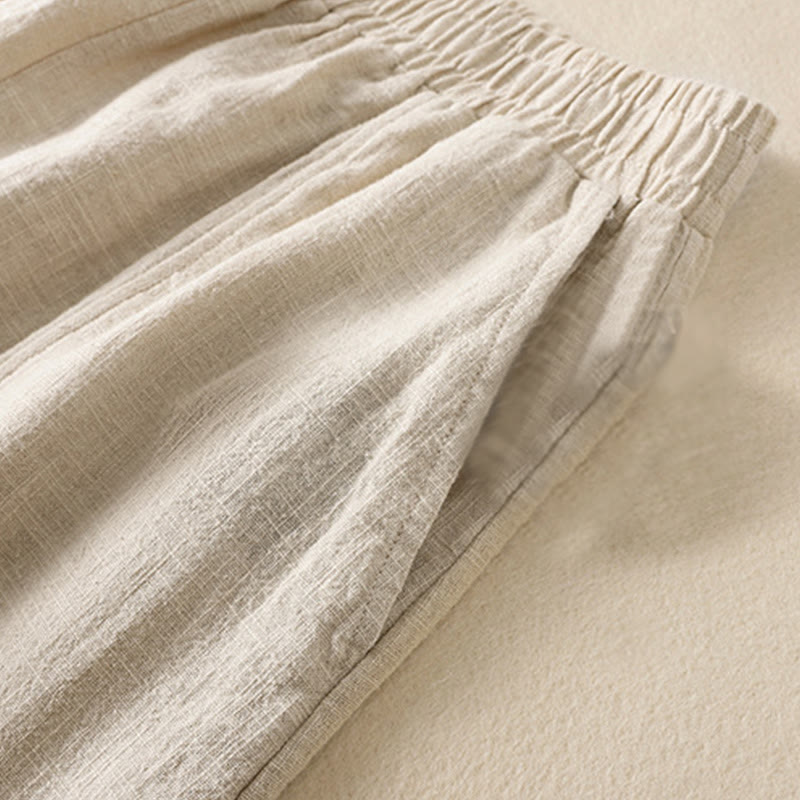 Pantaloni harem da donna in lino e cotone con tasche, a vita alta, con design semplice e semplice, motivo Buddha Stones