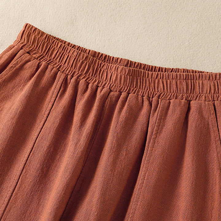 Pantaloni harem da donna in lino e cotone con tasche, a vita alta, con design semplice e semplice, motivo Buddha Stones