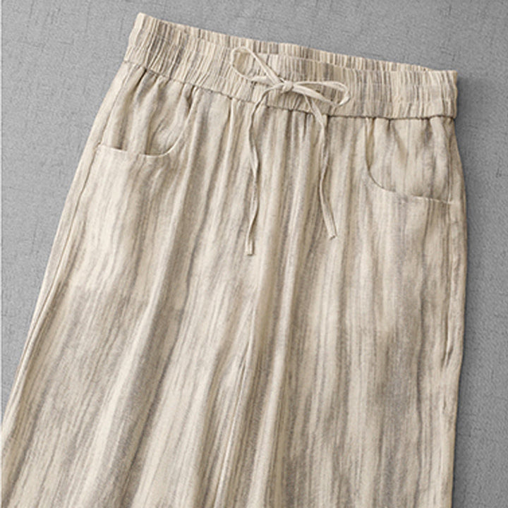 Pantaloni da donna in cotone a gamba larga con coulisse, modello tie-dye a righe, con tasche, modello Buddha Stones
