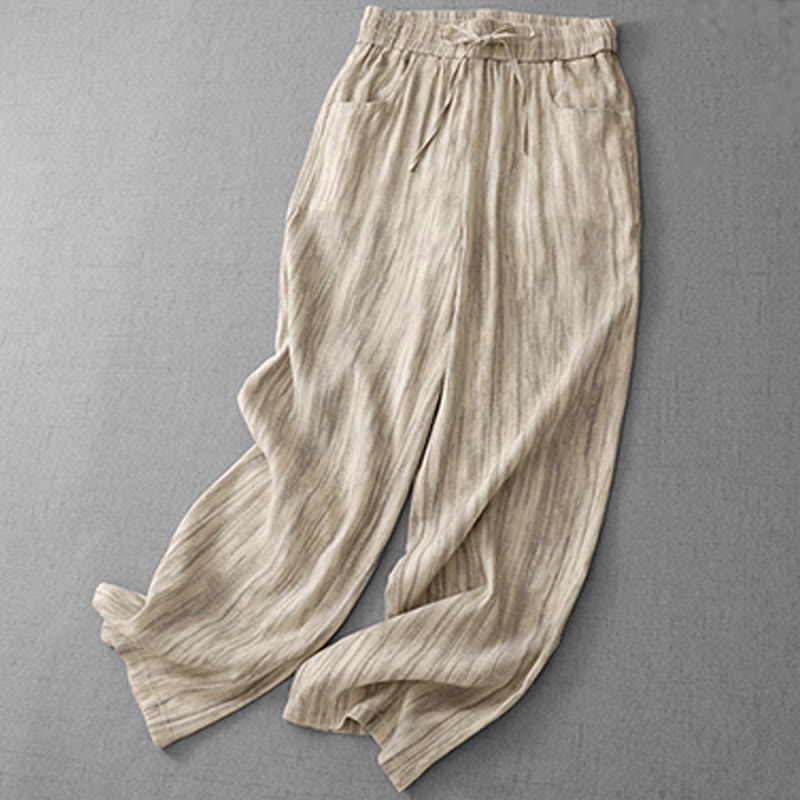 Pantaloni da donna in cotone a gamba larga con coulisse, modello tie-dye a righe, con tasche, modello Buddha Stones