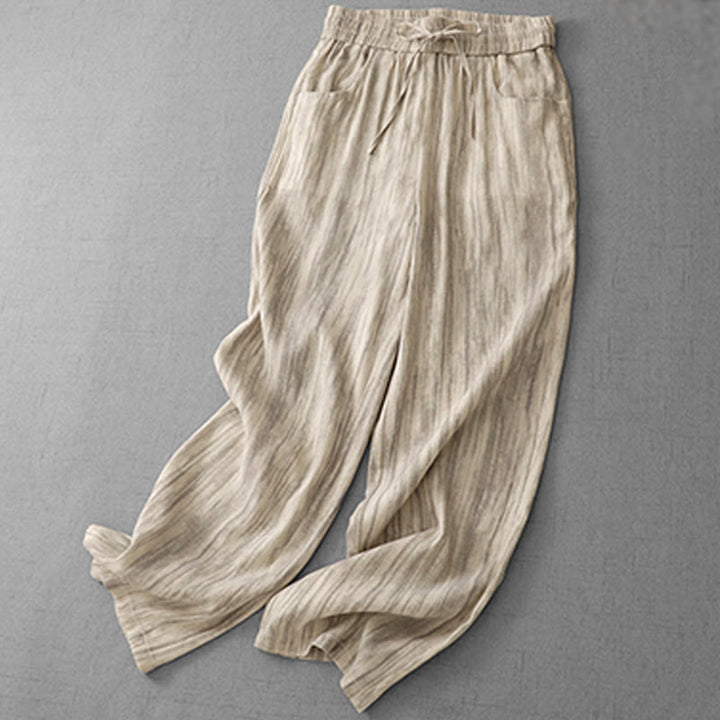 Pantaloni da donna in cotone a gamba larga con coulisse, modello tie-dye a righe, con tasche, modello Buddha Stones