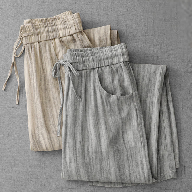 Pantaloni da donna in cotone a gamba larga con coulisse, modello tie-dye a righe, con tasche, modello Buddha Stones