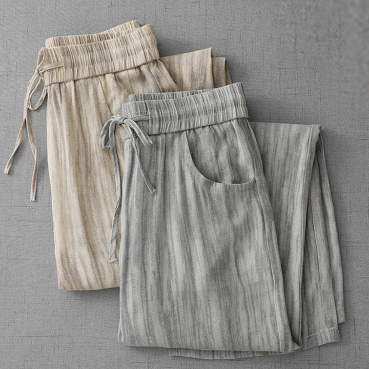 Pantaloni da donna in cotone a gamba larga con coulisse, modello tie-dye a righe, con tasche, modello Buddha Stones