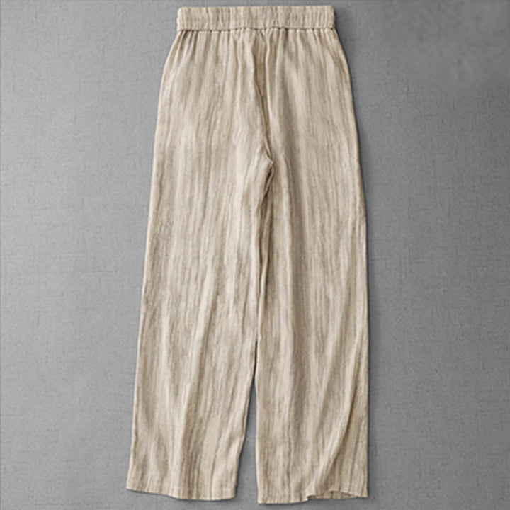 Pantaloni da donna in cotone a gamba larga con coulisse, modello tie-dye a righe, con tasche, modello Buddha Stones