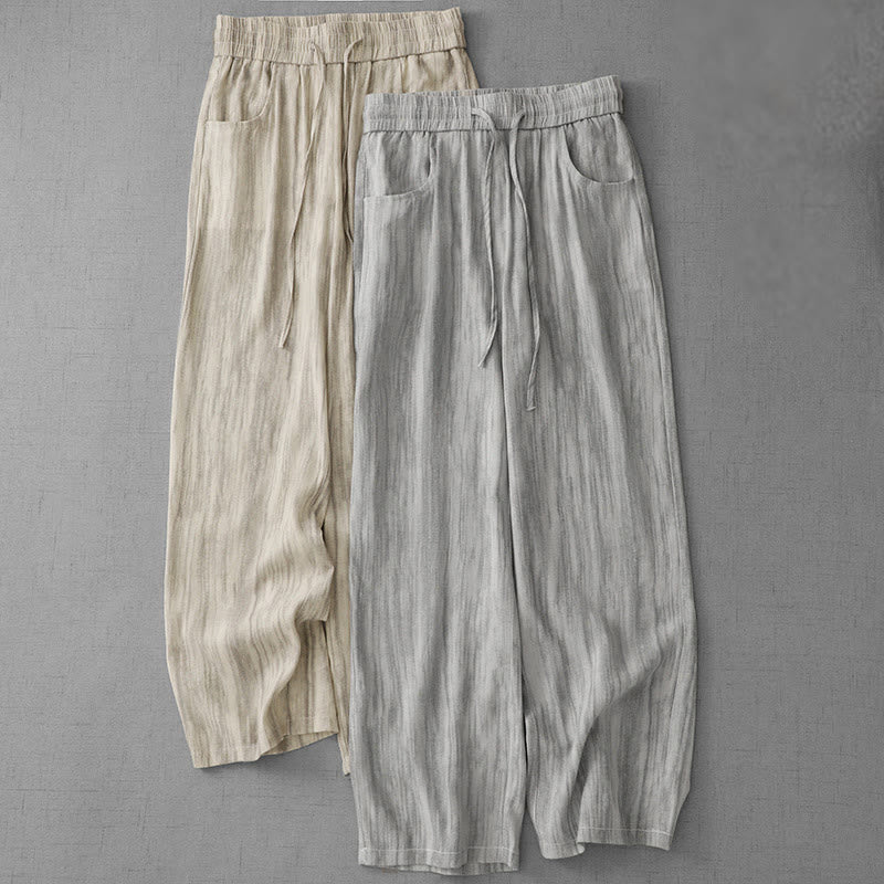 Pantaloni da donna in cotone a gamba larga con coulisse, modello tie-dye a righe, con tasche, modello Buddha Stones