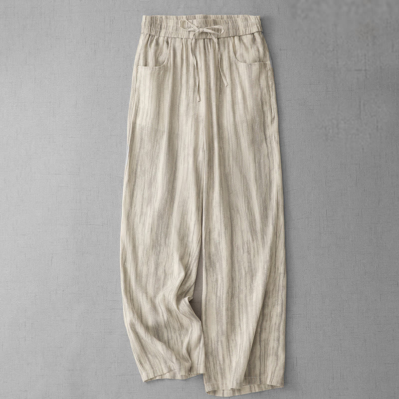 Pantaloni da donna in cotone a gamba larga con coulisse, modello tie-dye a righe, con tasche, modello Buddha Stones