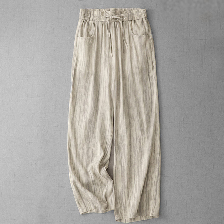 Pantaloni da donna in cotone a gamba larga con coulisse, modello tie-dye a righe, con tasche, modello Buddha Stones