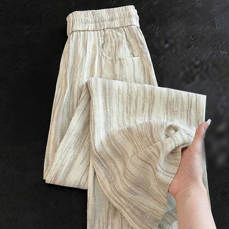 Pantaloni da donna in cotone a gamba larga con coulisse, modello tie-dye a righe, con tasche, modello Buddha Stones