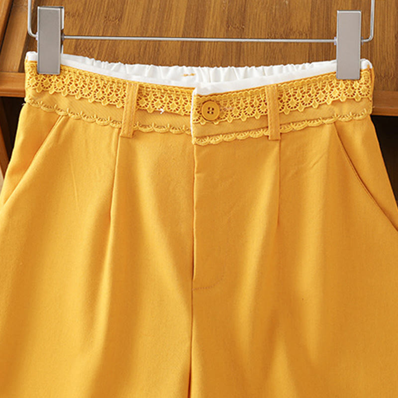 Pantaloni larghi da donna in cotone e lino con tasche, modello Buddha Stones, casual, con cinturino in pizzo cavo