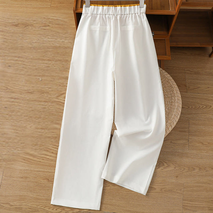 Pantaloni larghi da donna in cotone e lino con tasche, modello Buddha Stones, casual, con cinturino in pizzo cavo